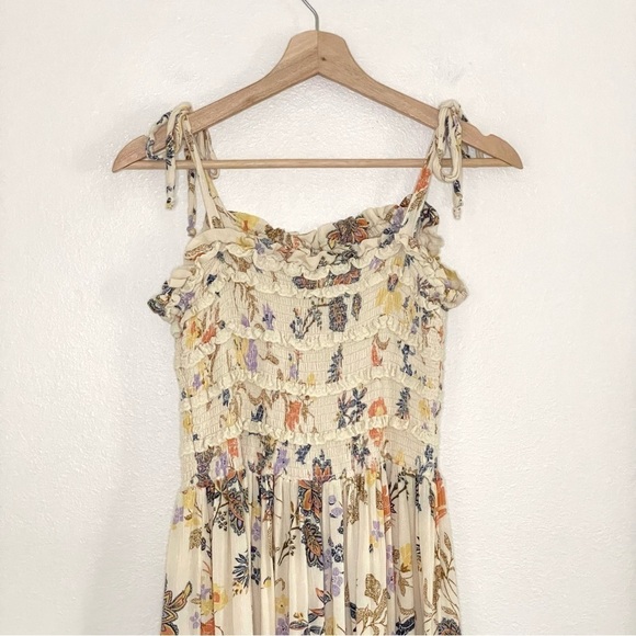 Free People Isla Floral Tie Strap Smocked Bodice Midi Dress Sweet Cream Small - Picture 10 of 16